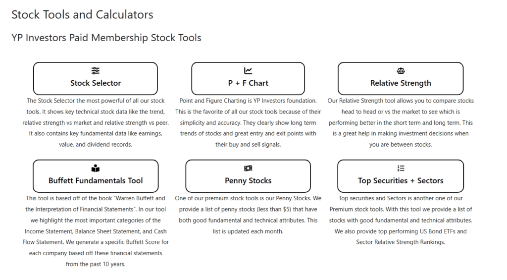 YP Stock Tools including a Free Stock Options Calculator
